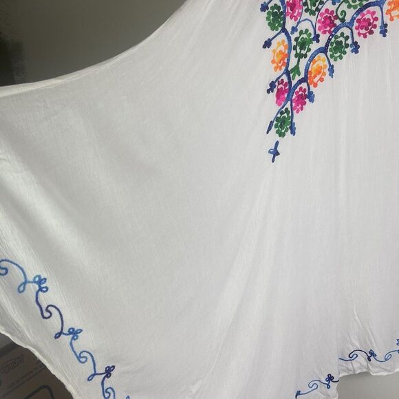 Women’s White Boho Sheer Cover Up Midi Dress Fairy Embroidered Boho One Size - Picture 6 of 11